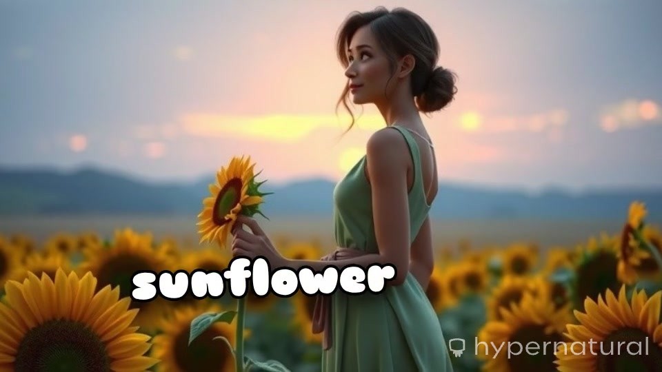 Girl's Joy in a Sunflower Sunrise
