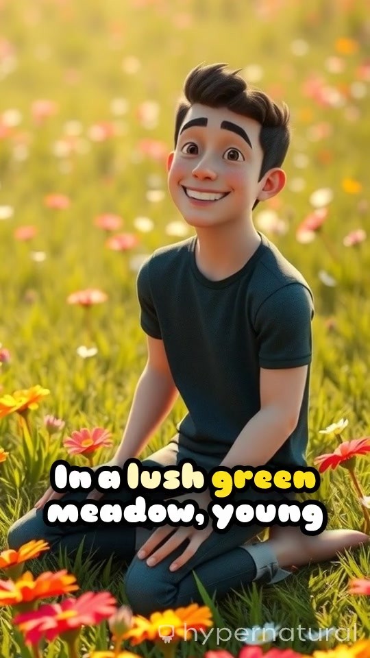 3D Cartoon Child Playing with Horse in Semi-Realistic Landscape