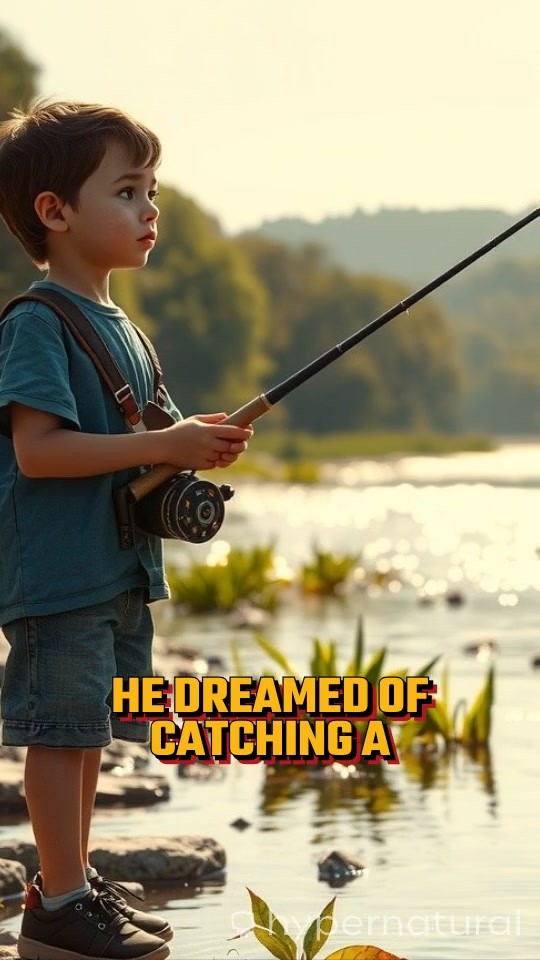 Boy Catches a Huge Fish at the River