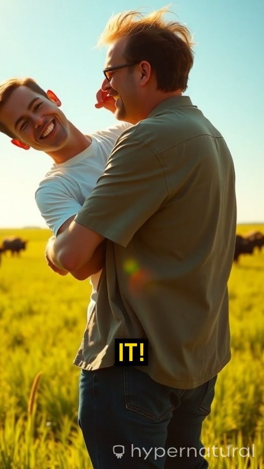 Buffalo Chasing Boys on Ground