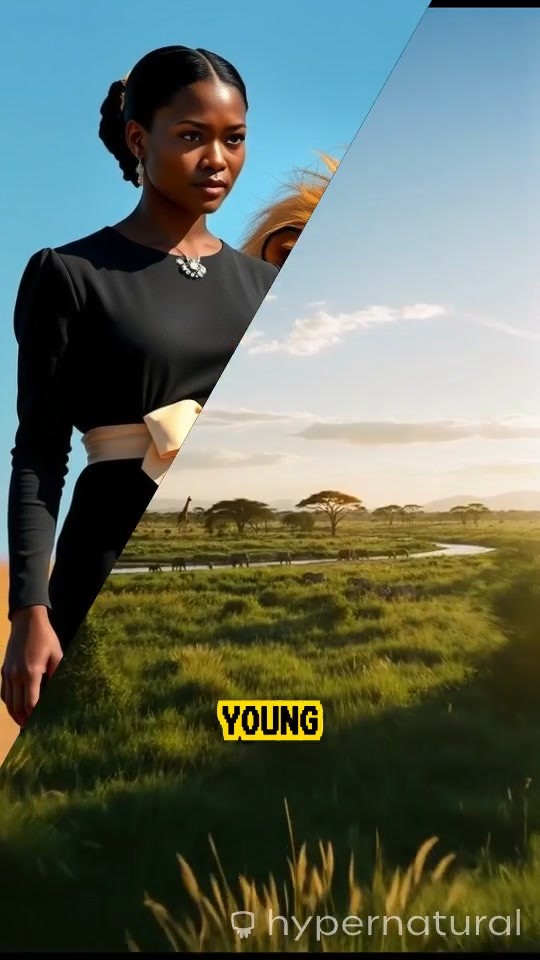 Girl Walking with Lion