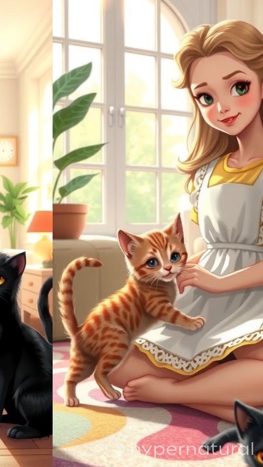 A Little Girl and Her Kittens