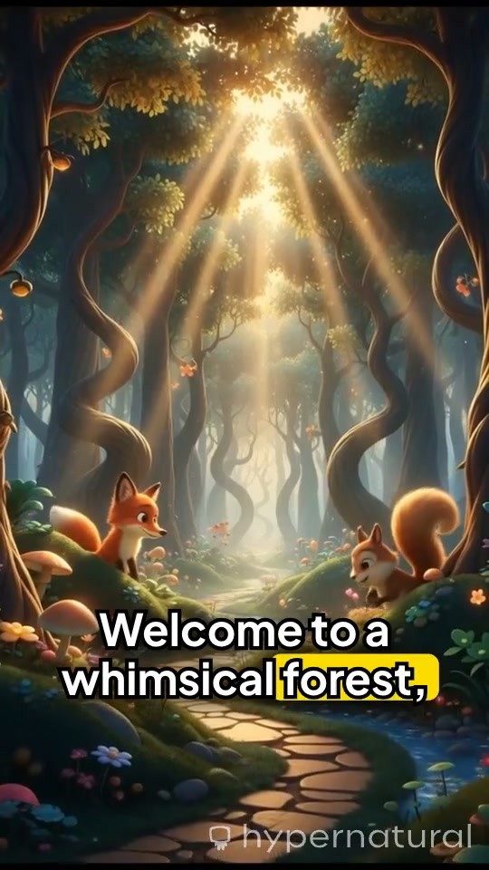 Whimsical Forest Parade: Adorable Animals in a Curved Pine Wonderland