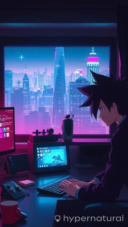 Cyberpunk Gamer Boy in the Dark