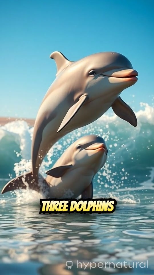 Dolphins Playing in the Waves with a Boy