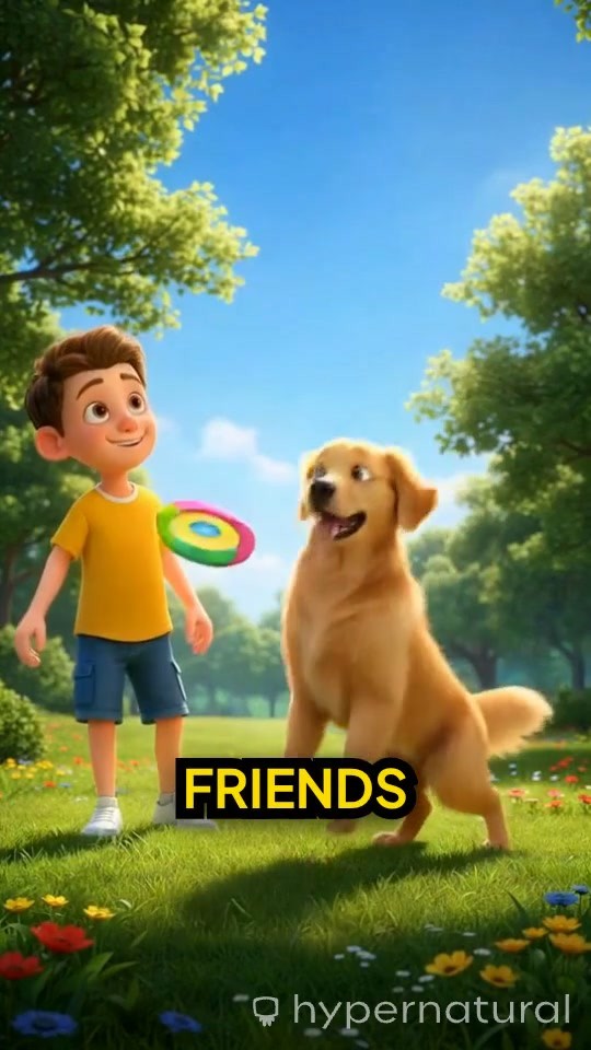 3D Cartoon Child and Dog Playtime