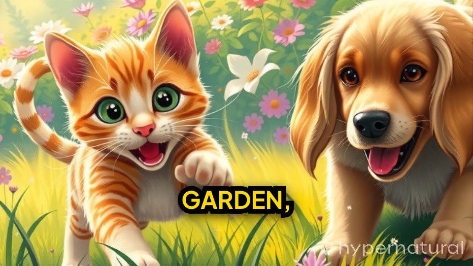 Sunny Playtime: Adorable Cat and Puppy Fun in 4K