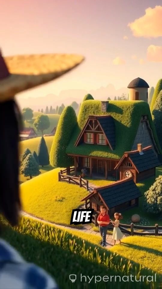 Water Falling in a Village by the River with Trees and Birds