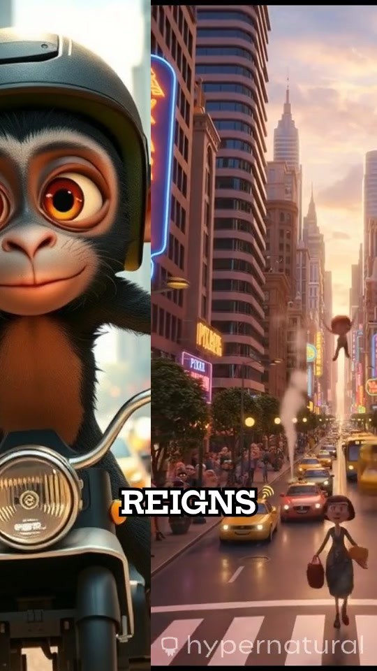 Monkey Rides Motorcycle in Busy City Traffic