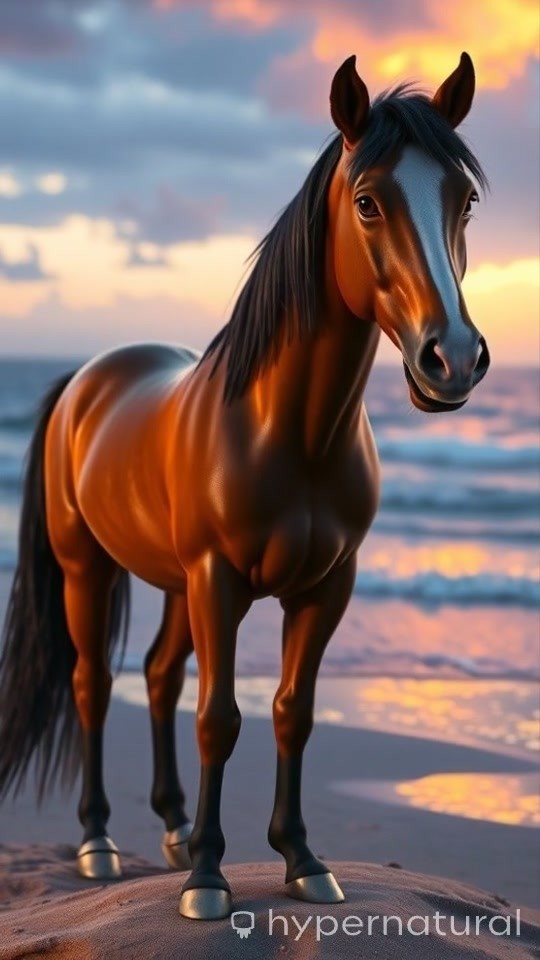 Sunrise Race: Black and White Horses on the Beach