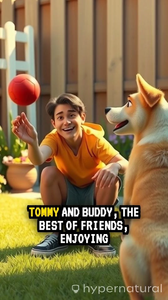 3D Cartoon Child and Dog Playing in the Backyard