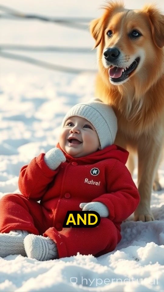 Baby and Puppy Play in the Snow