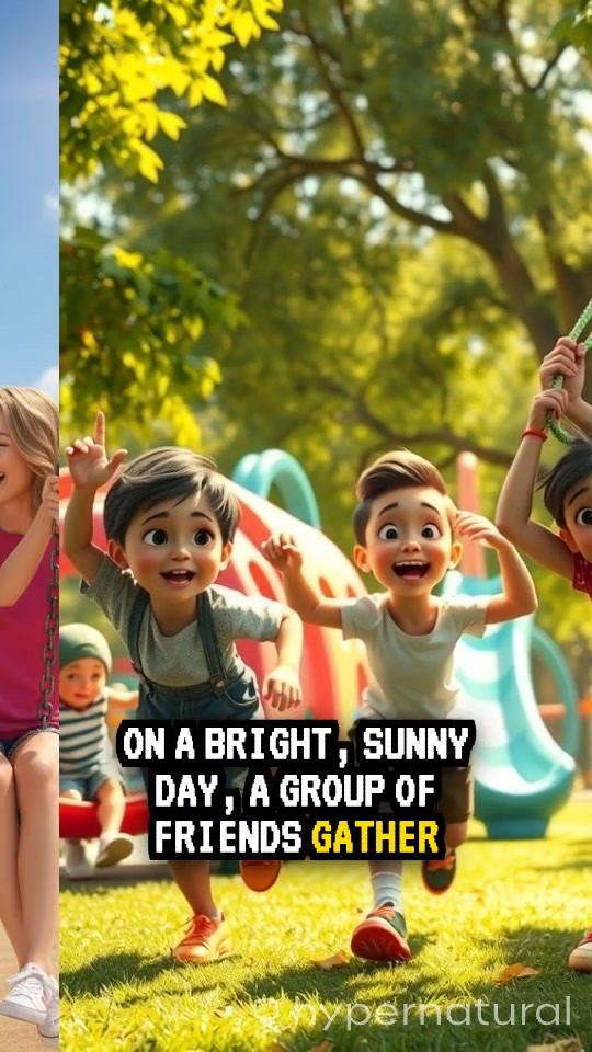 Cartoon Kids Enjoying the Merry-Go-Round