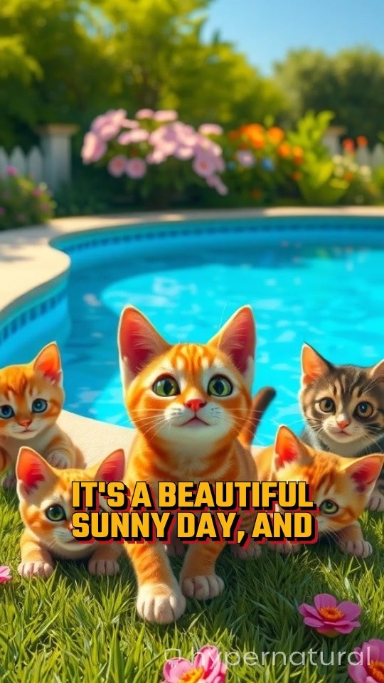 5 Adorable Kittens Jumping into a Pool on a Sunny Day!
