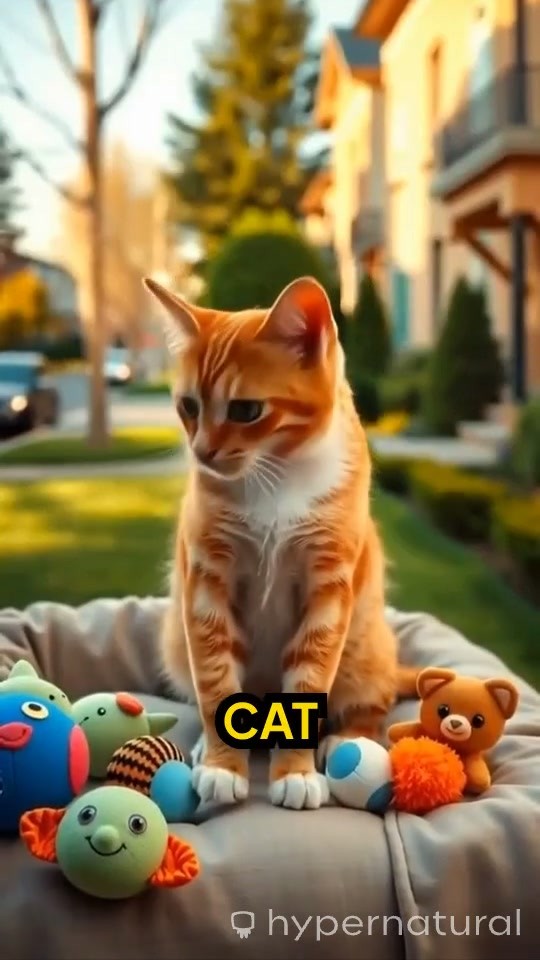 Chubby Orange Cat in Suit Chases Little Brown Puppy