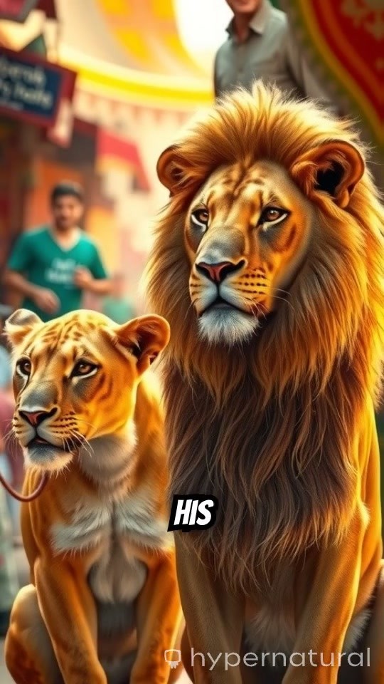 Man with a Lion Roams Market