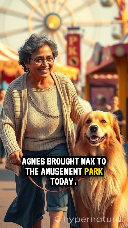 Dog and Grandmother Having Fun at Amusement Park