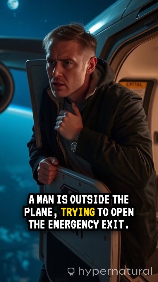 Man Attempting to Open Airplane Door Mid-Air