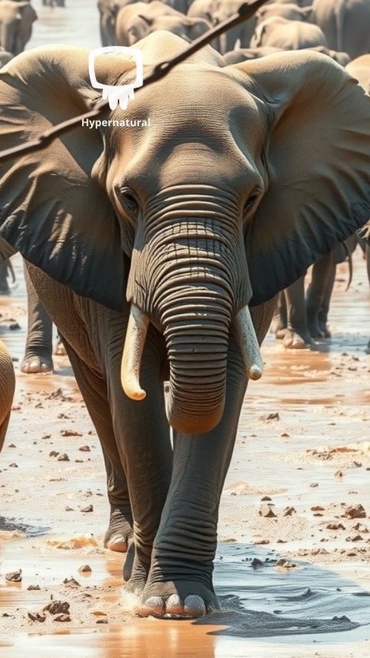 Elephants Bathing at the River