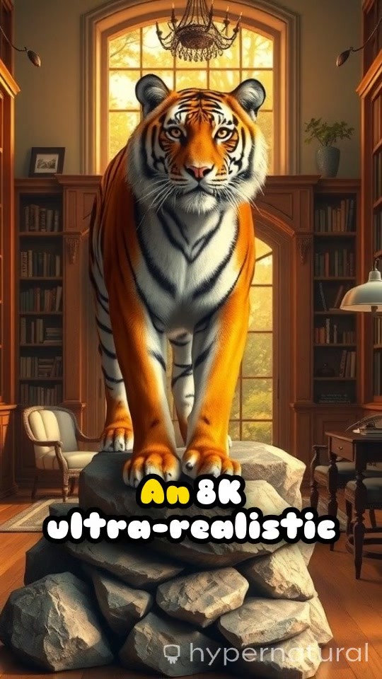 Ultra-Realistic Scenes of Oversized White Tigers with Humans in Cozy Interiors