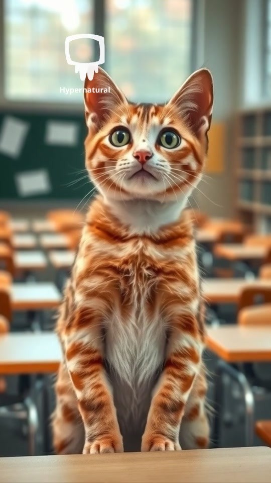 Fluffy Cat's Strict Classroom: No Food Allowed!