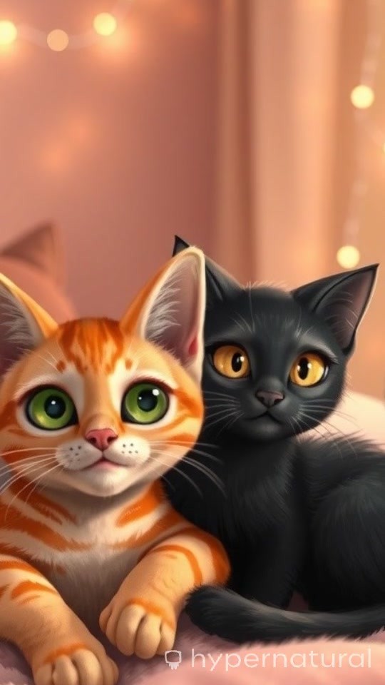 Cozy Cat Love: Adorable Snuggles in Fairy Light Bliss