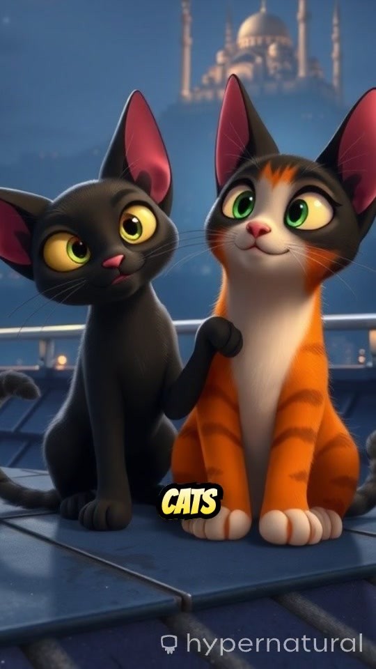 Moonlit Rooftop Romance: Cats in Traditional Attire