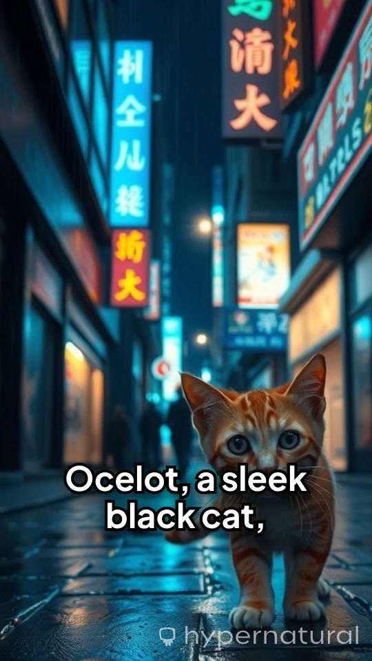 Ocelot's Serene Escape in a Chaotic Cityscape