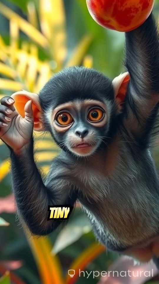 Joyful Baby Monkey Enjoying a Mango