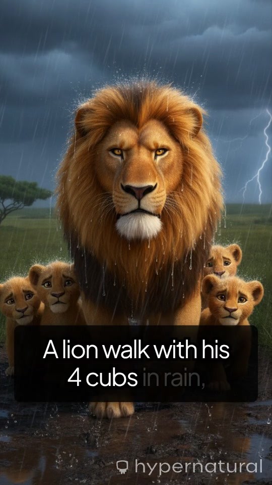 Lion and Cubs: Brave in the Rain