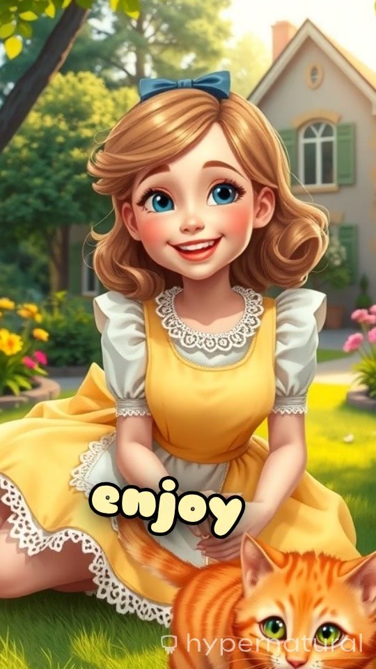 Child Playing with Cat in a Beautiful Garden