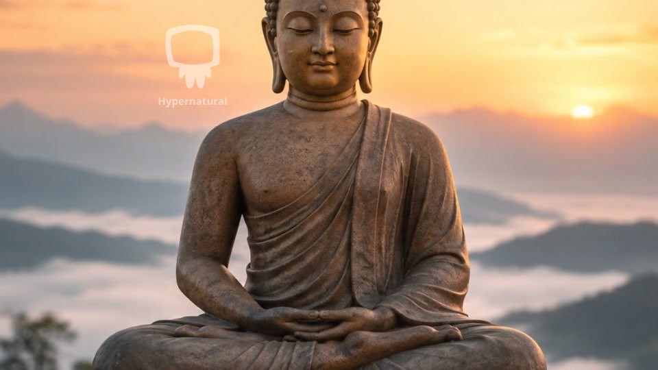 Buddha Meditating with Moving Clouds