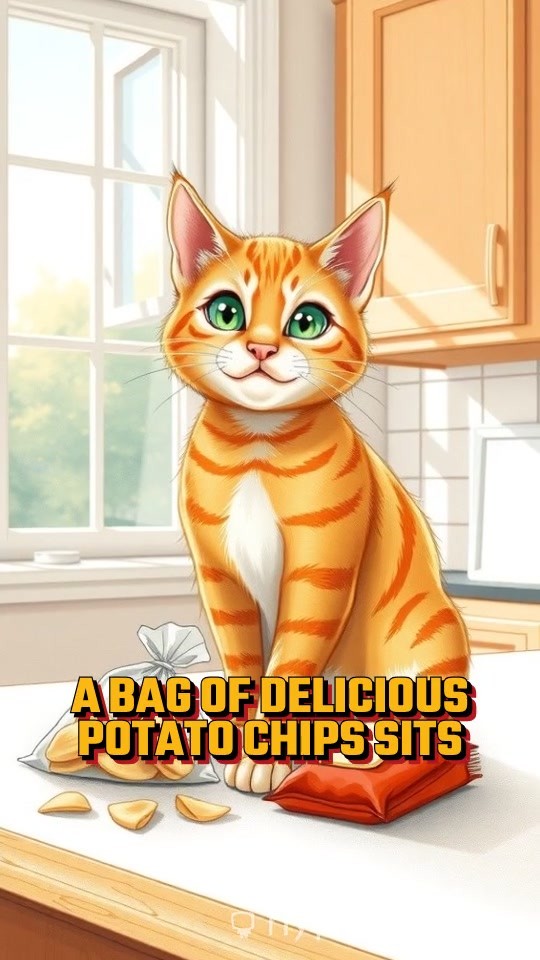 A Cat Enjoying Potato Chips