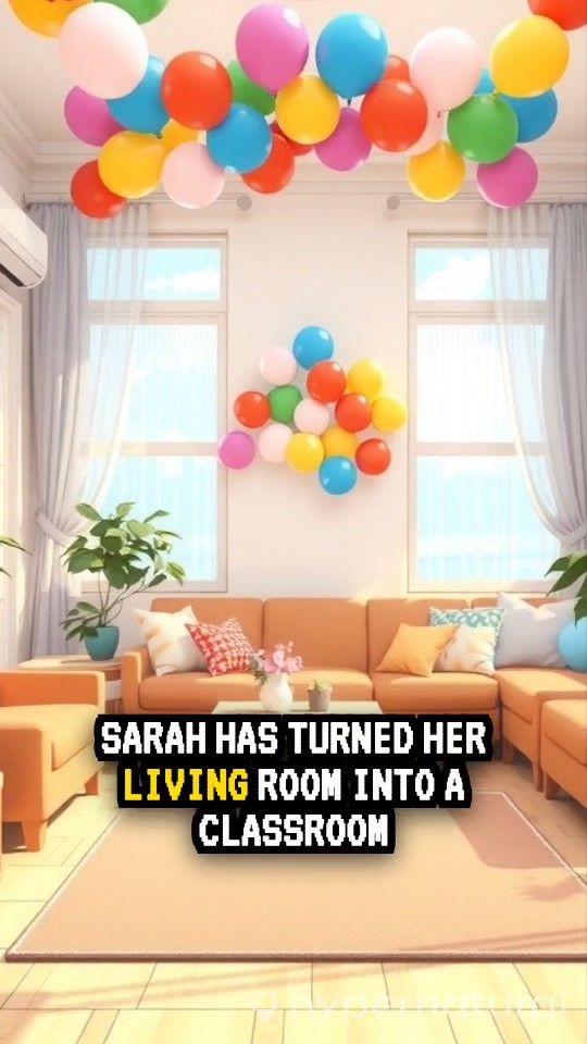 Home Teaching with Balloons: A Woman Teacher and Children Learning Together