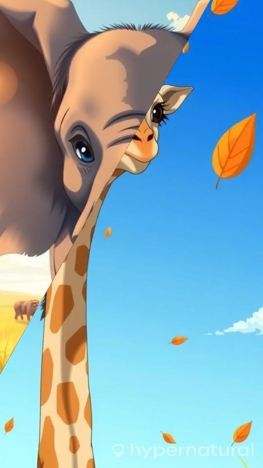 Playtime in the Meadow: Giraffes and Elephants