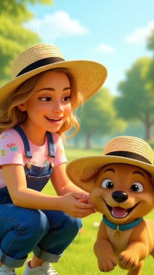 3D Cartoon Fun: Child and Dog in the Backyard