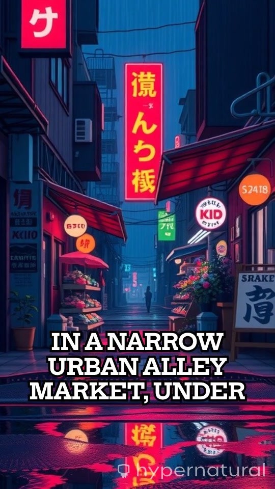 Urban Alley Market: A Dance of Rain and Reptiles under Neon Lights