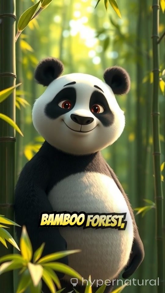 Cute Panda Eating Bamboo on Green Grassland