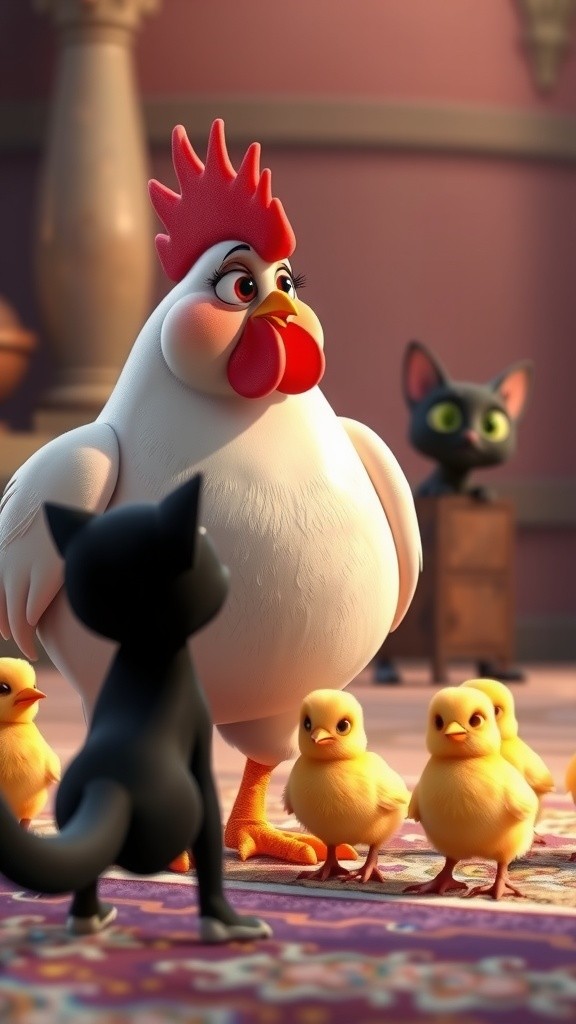 Brave Hen vs Powerful Cat: A Fight for Survival