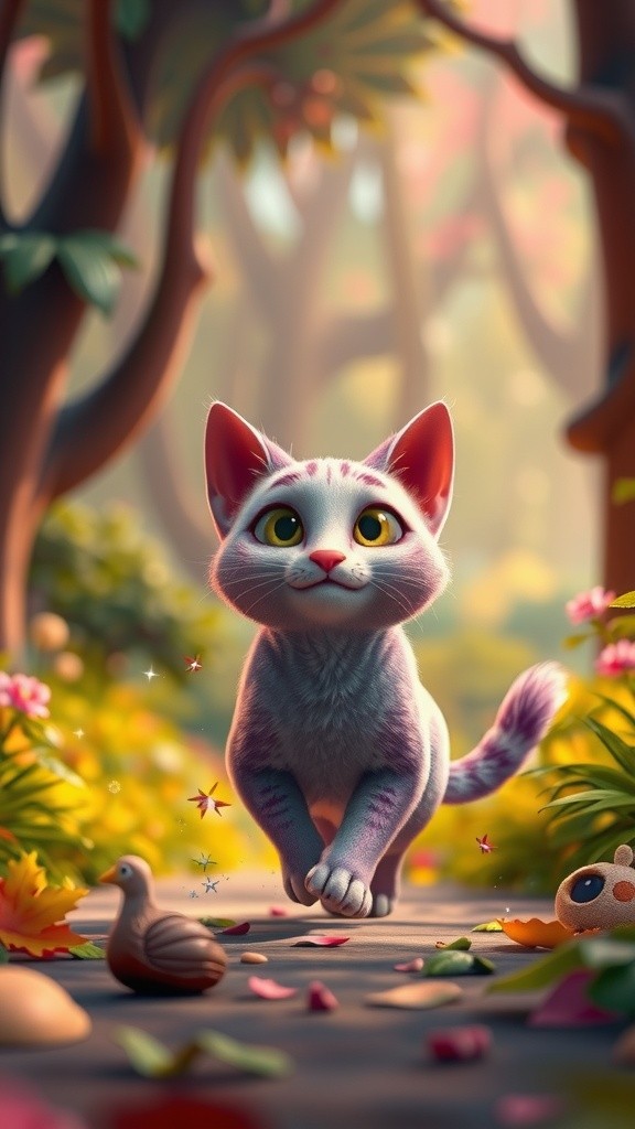 Whimsical Dance: The Iridescent Cat's Enchanted Playtime
