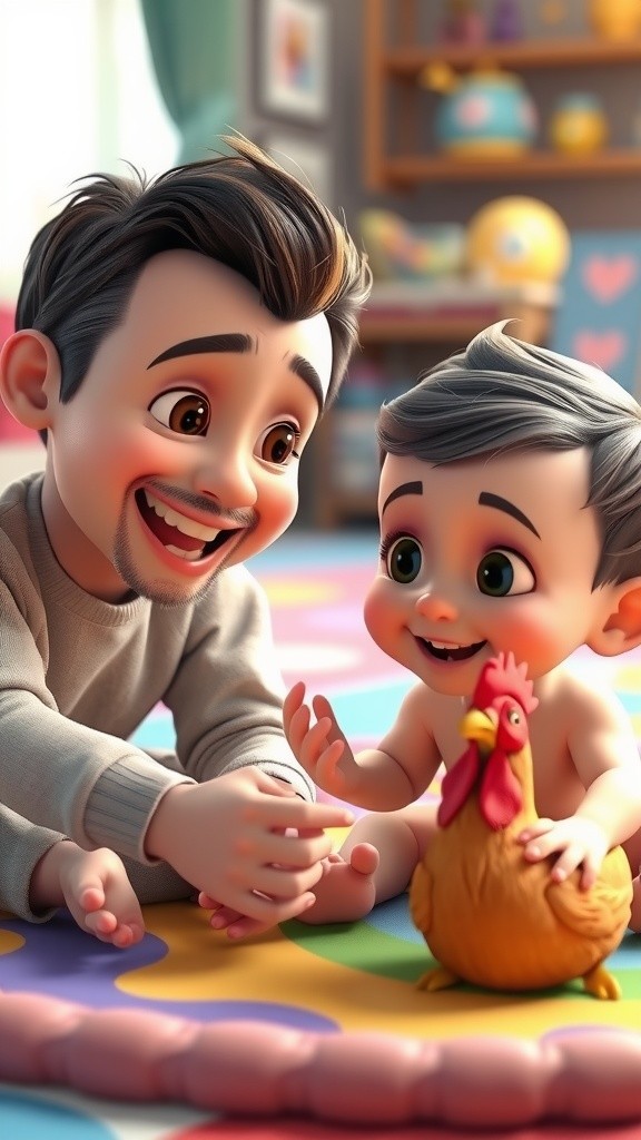 Babies Playing with Rooster and Laughing