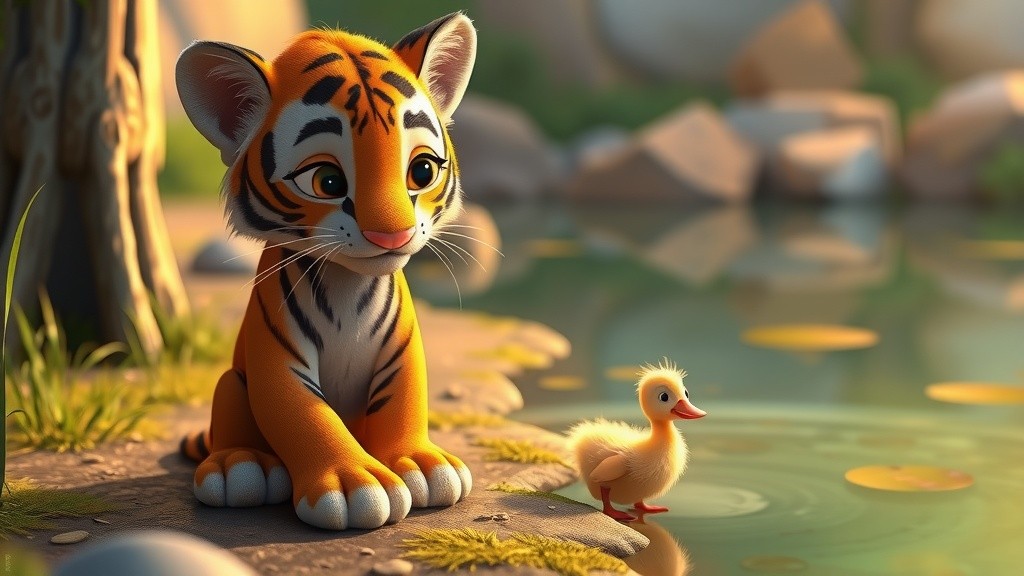 Unlikely Friends: A Tiger Cub's Tender Care for a Duckling