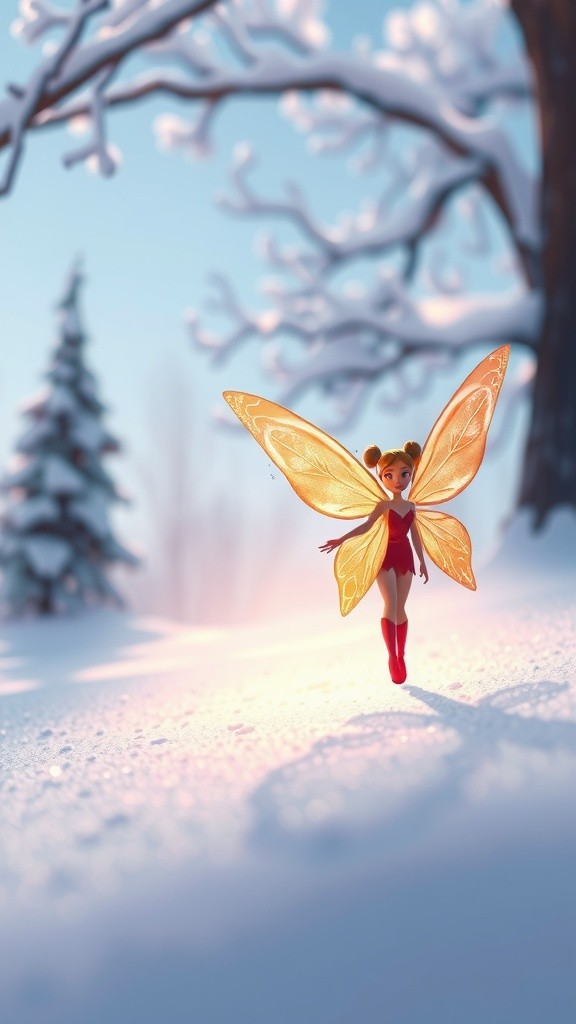 Magical Winter Scene with a Fairy and Joyful Children