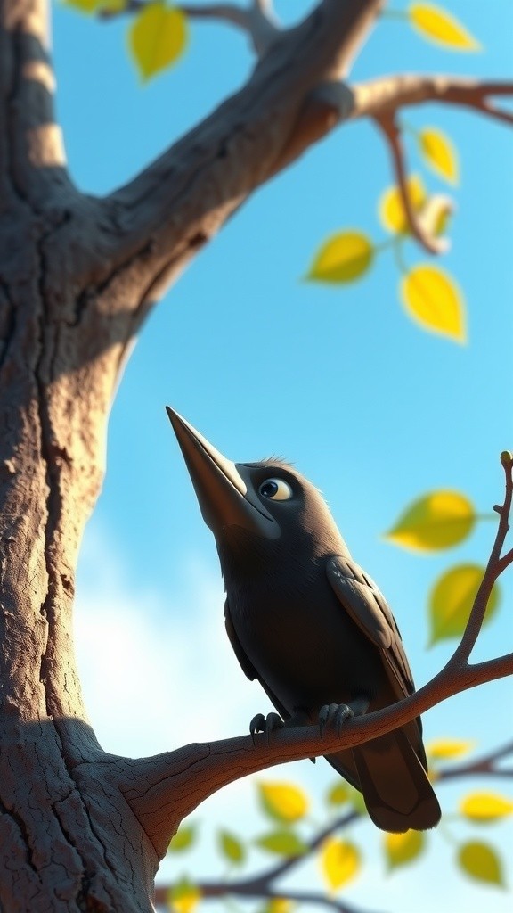 A Hungry Crow Watches from a Tree