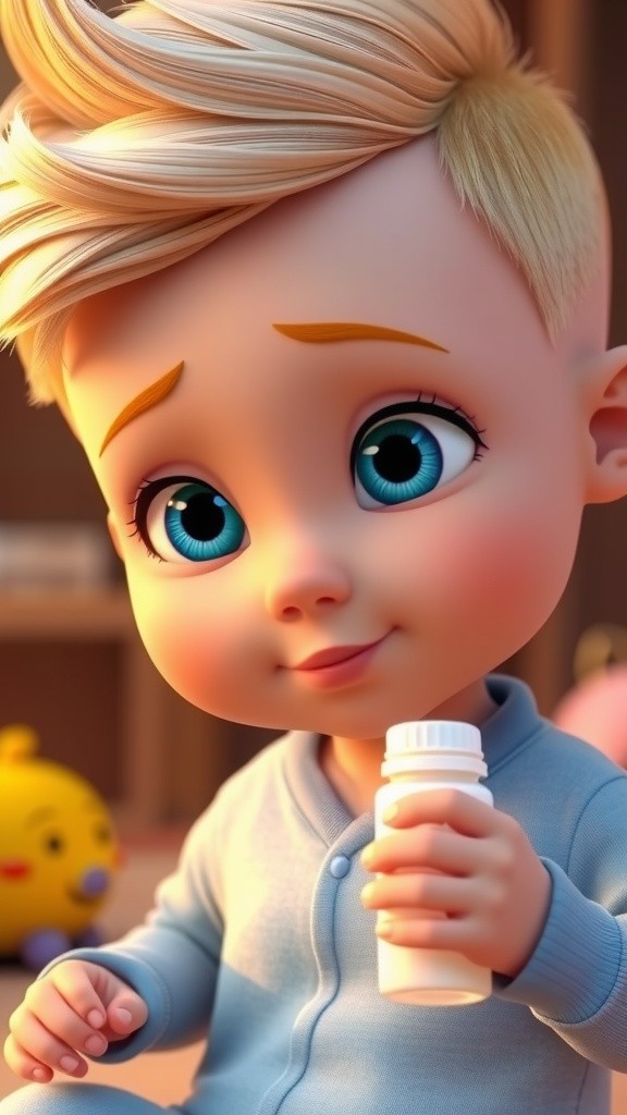 Joyful Baby Sipping Milk