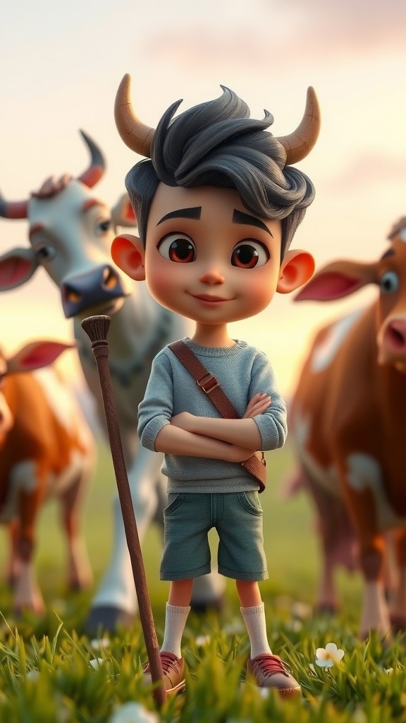 Kebahagiaan Anak dan Sapi di Ladang