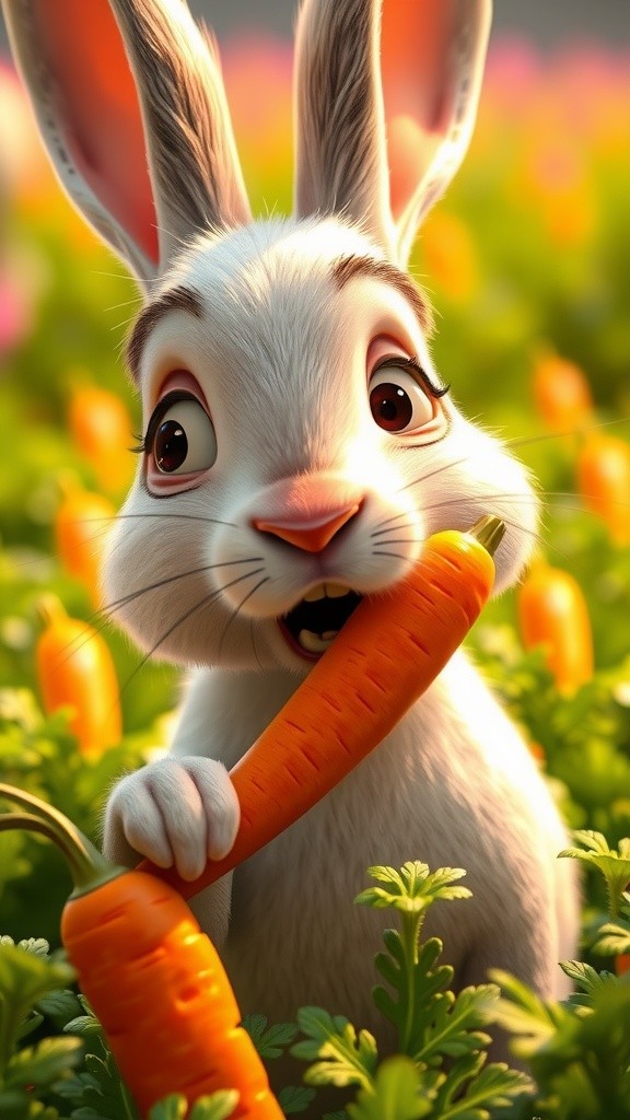 A White Rabbit in a Carrot Field