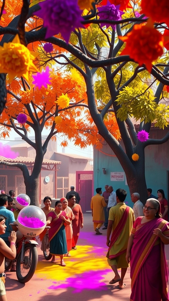 माध्य बिल्ला और बिल्ली की रंगीन होली