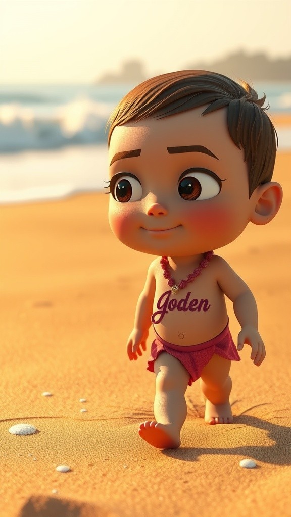 Laughing Baby on Goa Beach with Fish on Head