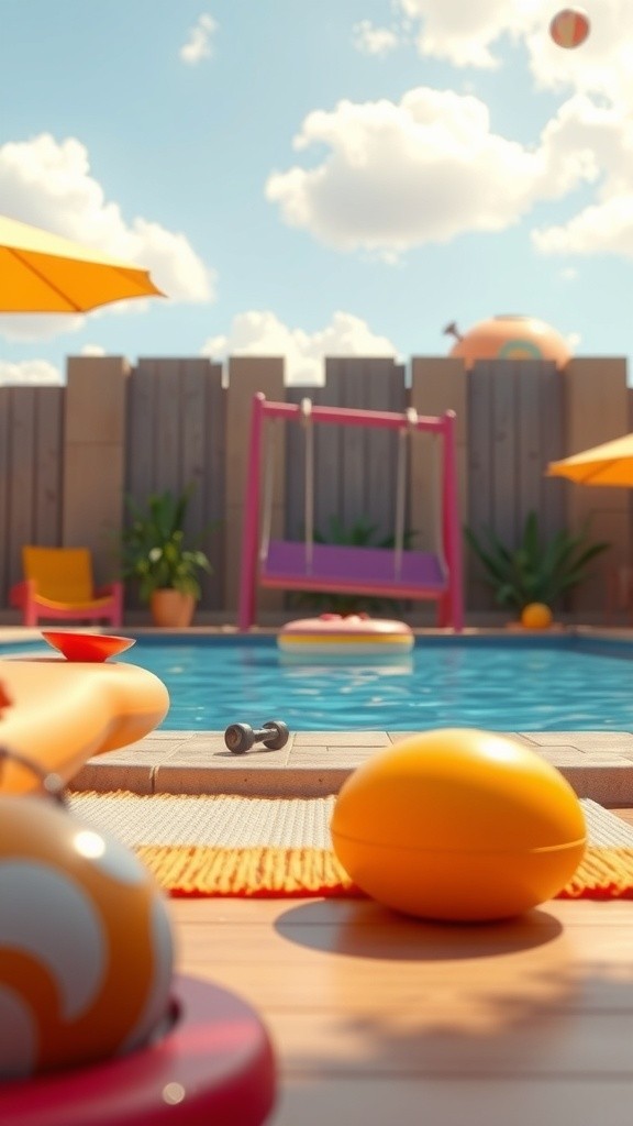 Elephant, Monkey, and Kids Playing in Swinging Pool